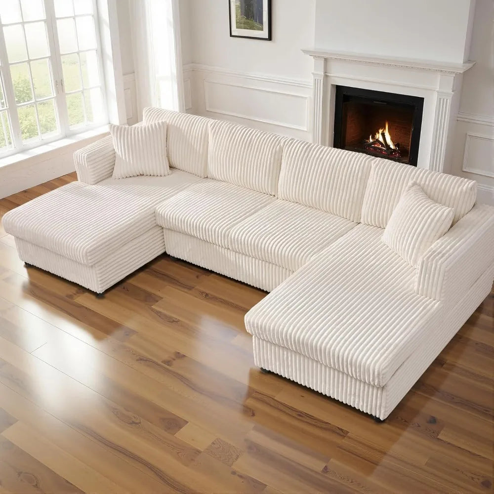 123" U-Shaped Modular Sectional Sofa with 2 L-Shape Chaises, Cloud Couch Design for Living Room, Includes 2 Pillows (Cream)