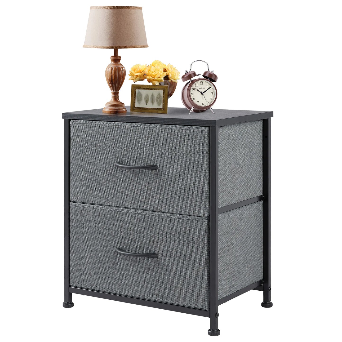 Modern Minimalist Nightstand with Two Fabric Drawers for Storage