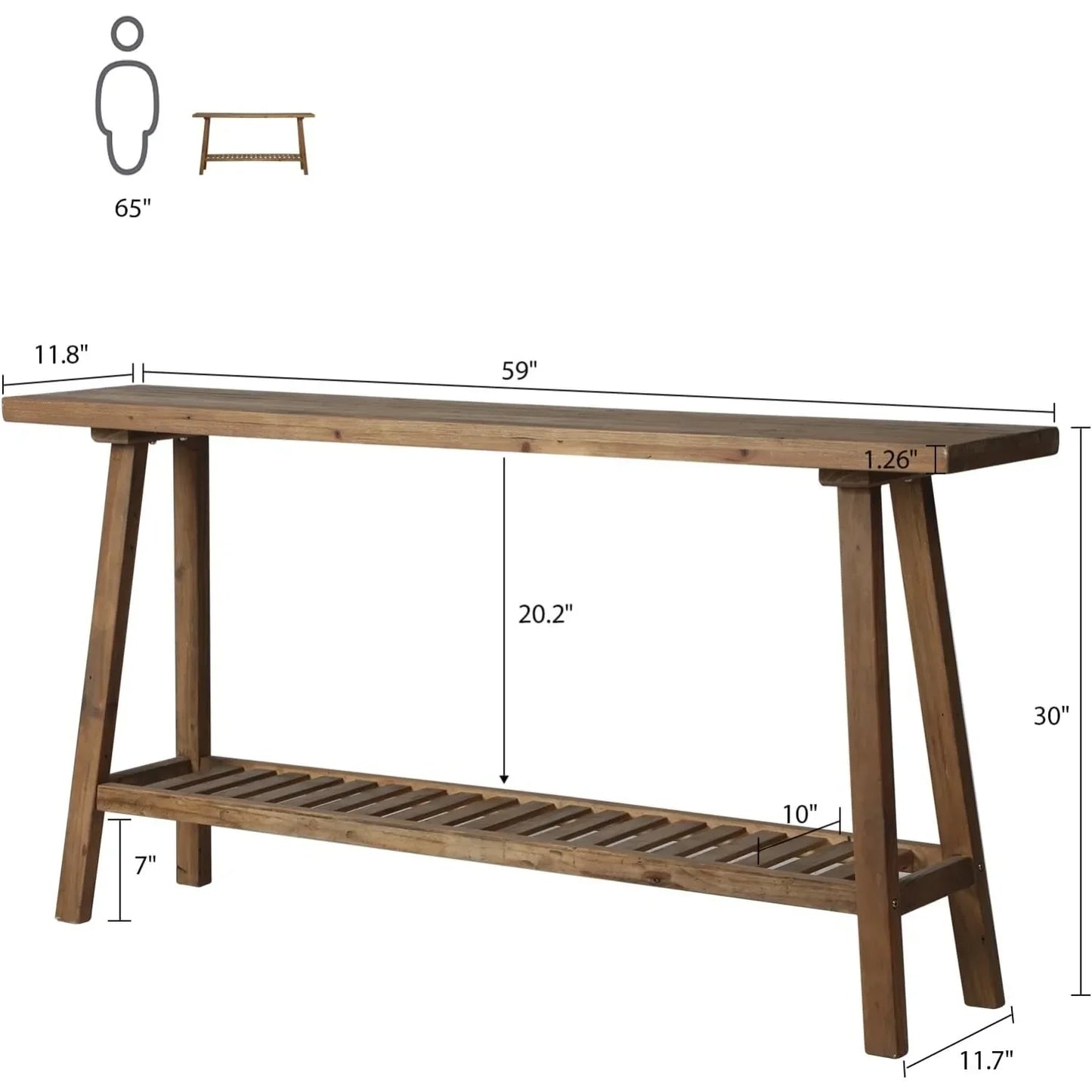 59" Long Reclaimed Solid Wood Console Table Farmhouse Style Entryway Rectangular Sofa Couch Table for Living Room