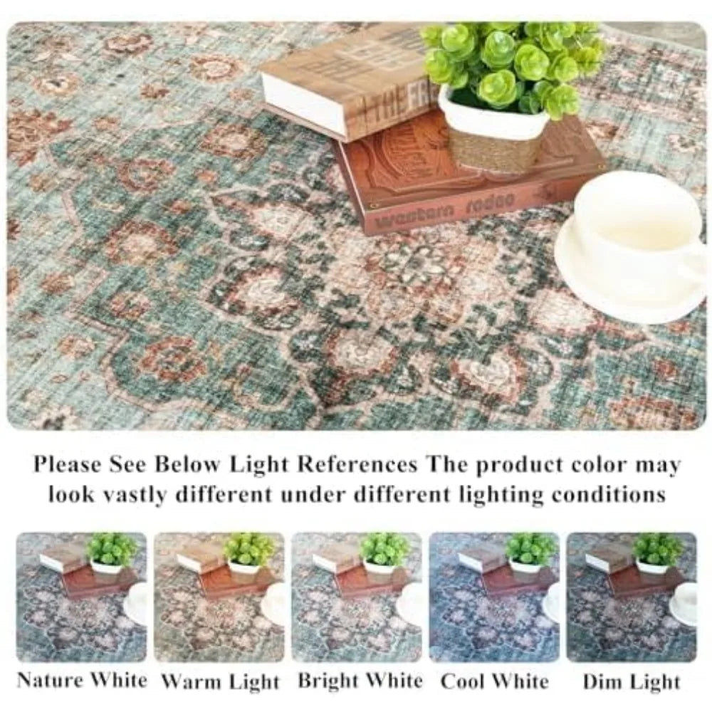 Washable Oriental Area Rug - 10x14 Rugs for Living Room Soft Carpet for Bedroom Waterproof Floral Distressed Indoor Stain