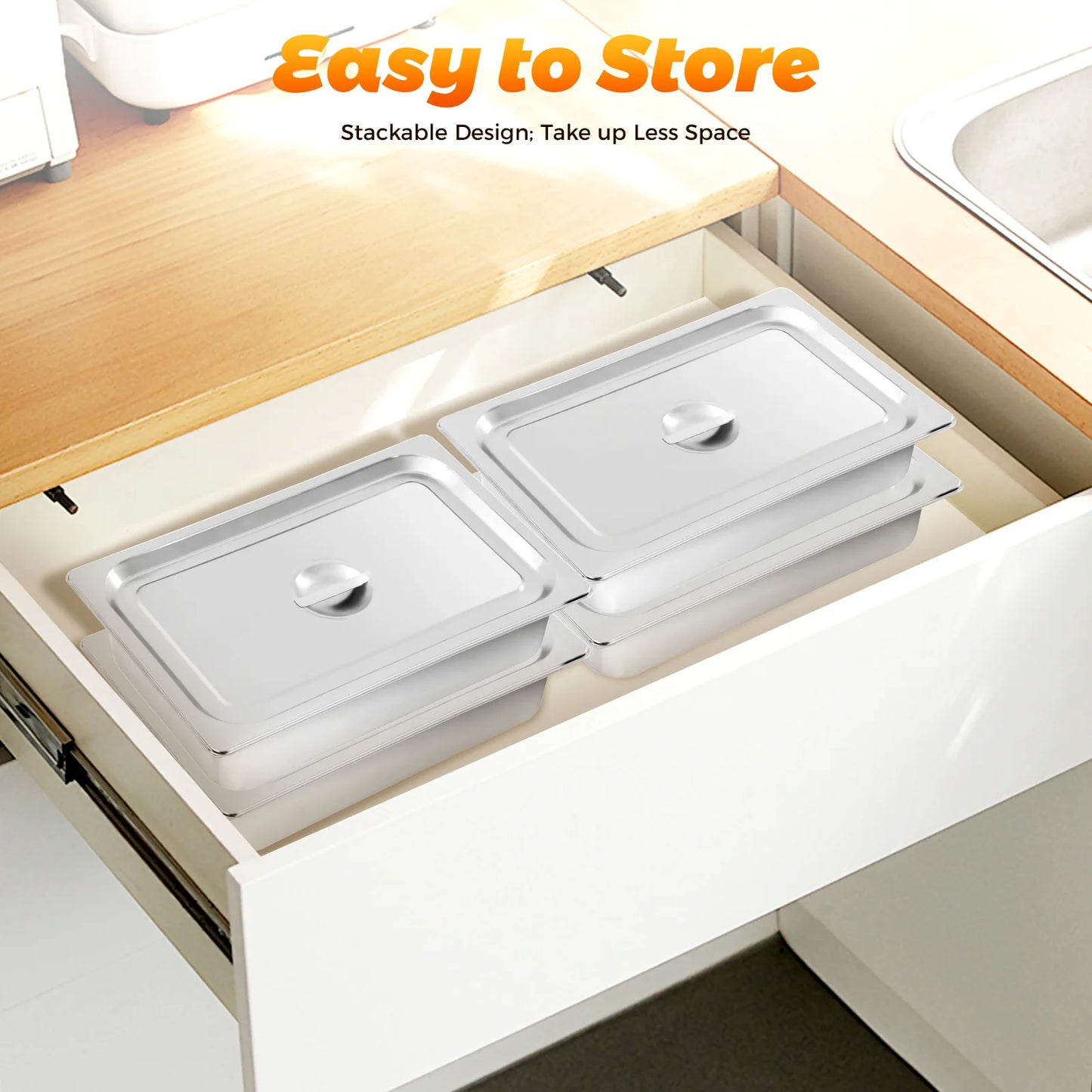 Commercial Chafing Dish Set 4PCS W/Concave Lids - 9L Stainless Steel Steam Table Pans for Buffet Catering Home Use