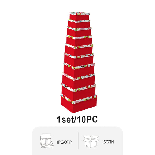 10 Pieces Christmas Styles Printed Gift Packaging Box Set Christmas Decorations for Holiday Gift Wrapping