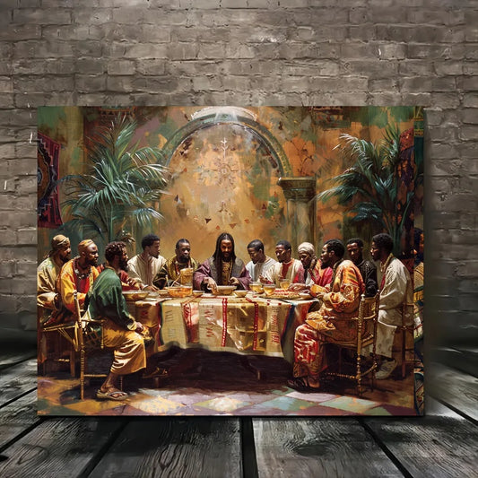 Black Last Supper Canvas Mural In 1.5 Inch Wood Frame
