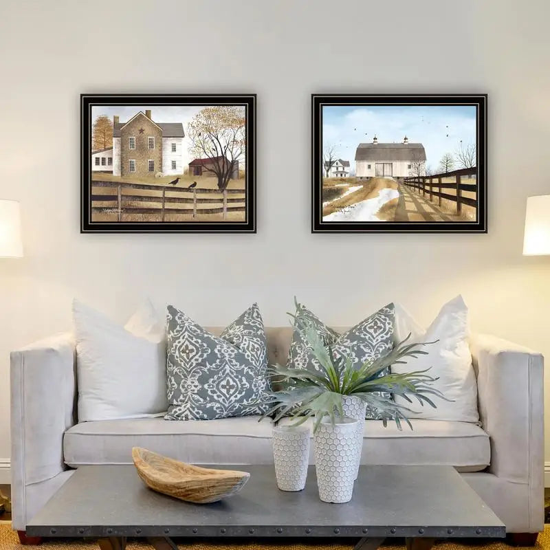 2-Piece Autumn Barn Vignette Black Framed Wall Art for Living Room, Farmhouse Decor, Bedroom Print by Billy Jacobs