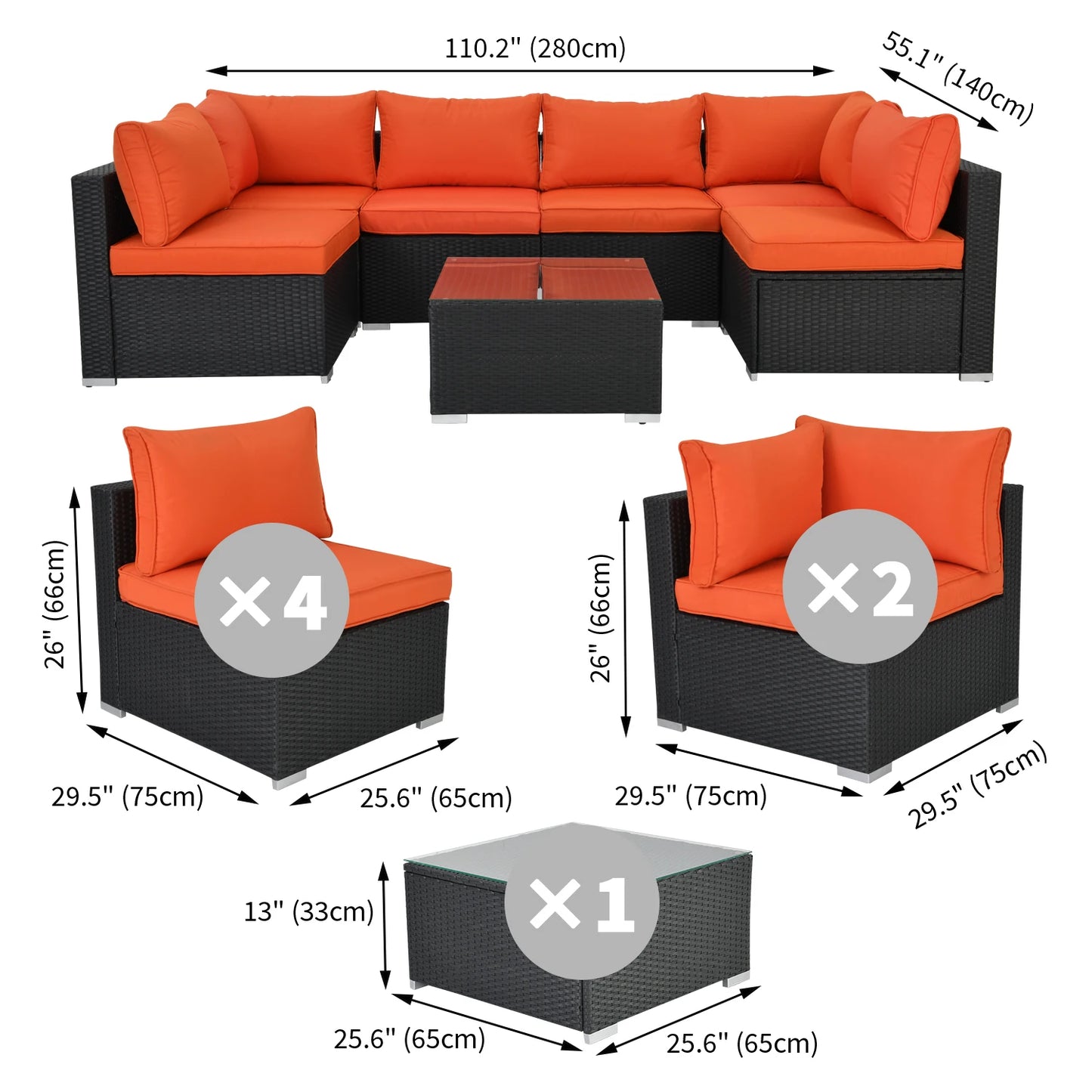 Outdoor NAGA BAHNA Patio Furniture, 8 Piece Outdoor Sectional Sofa PE Rattan Wicker Patio Conversation Sets with Thick Cushions
