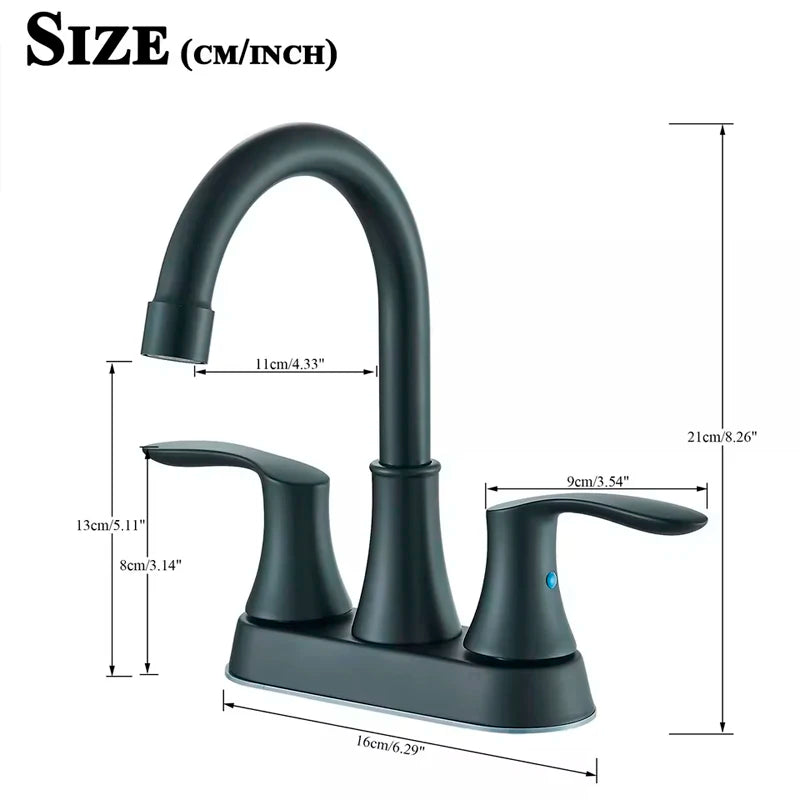 Black Bathroom Sink Faucet 3 Hole 4 Inch Center Set Vanity Faucet 2 Handle Bathroom Faucet with Hot and Cold Water