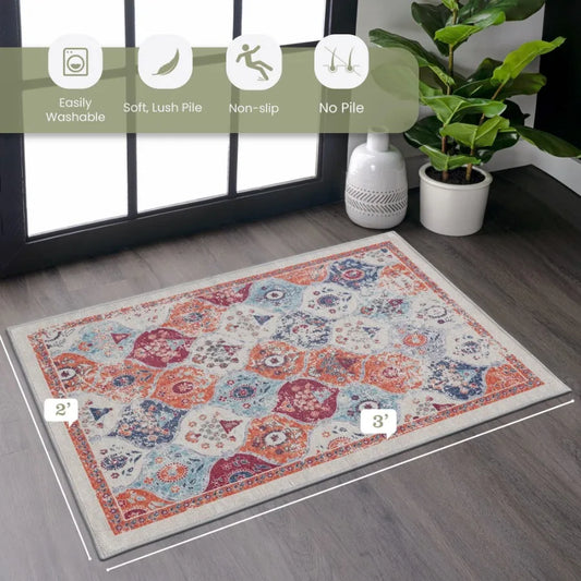 Naar 2x3 Cream Area Rug Washable Area Rugs LowPile NonSlip NonShedding Foldable KidPet Friendly Area Rugs for living room bedro