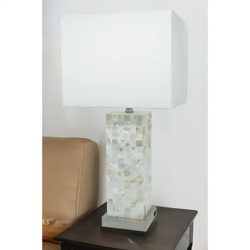 Modern Chrome-Finished Base Mosaic Pattern Table Lamp Set with Soft Diffused Light and White Shade - 2 Piece