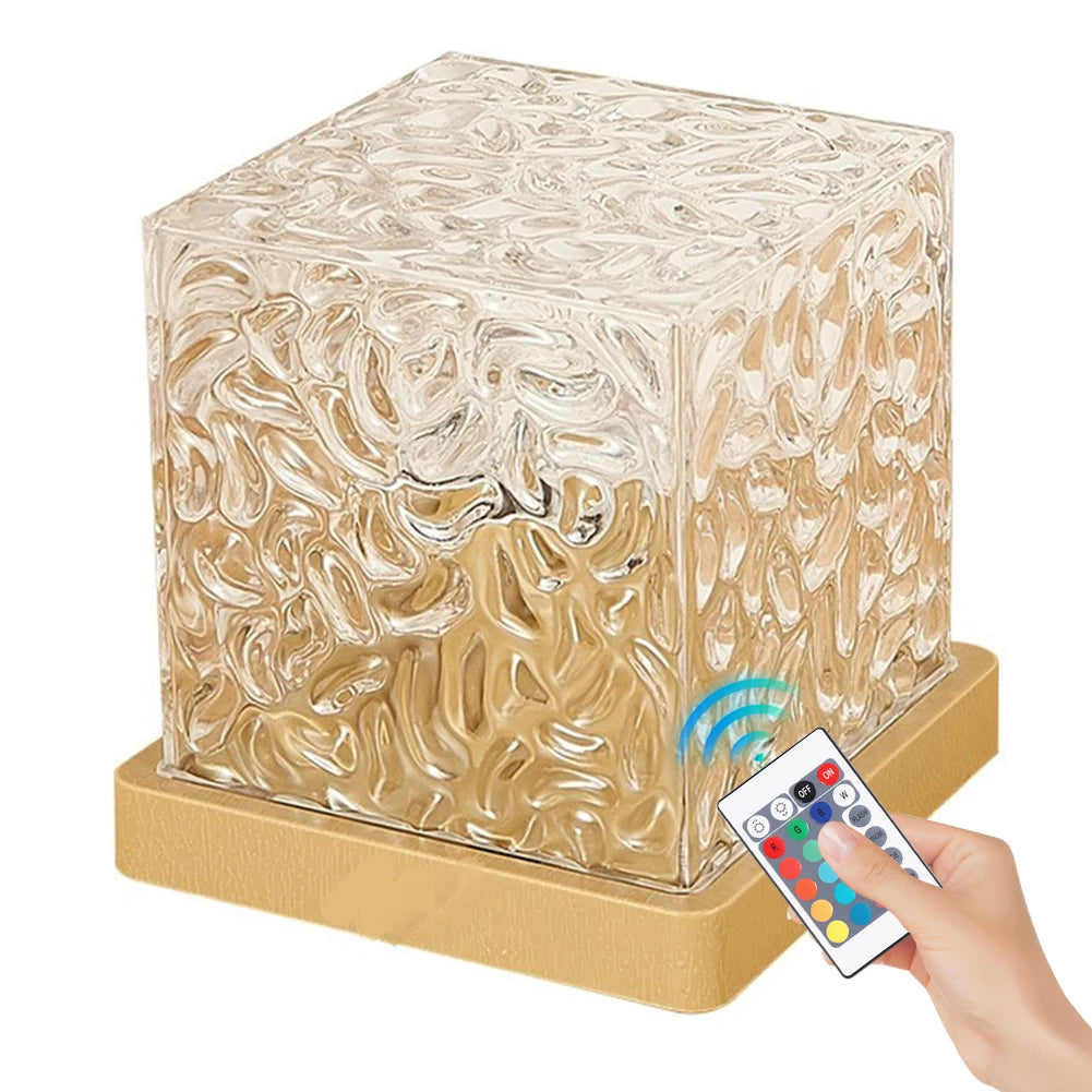 Flame Crystal Lamp 16 Colors Rotating Water Wave Night Light Remote Control Crystal LED Table Lamp for Living Room Study Bedroom