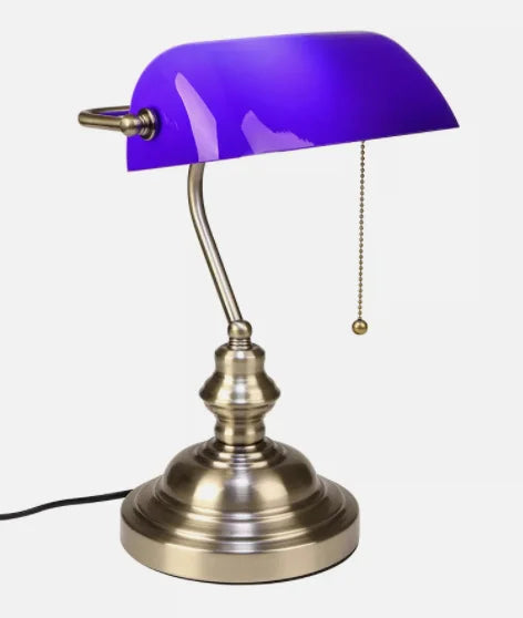 New Plug In Table lamp Glass Shade Bankers desk Lamp with Zipper Switch E27/E26 Living room Bedroom Bedside Sofa Library