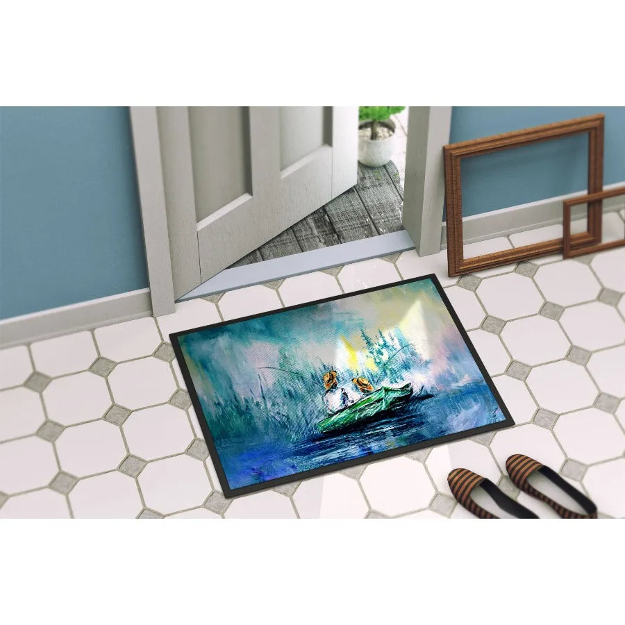 Fishing On The Bayou Doormat Front Door Mat Indoor Outdoor Rugs for Entryway Non Slip Washable Low Pile 24H X 36W