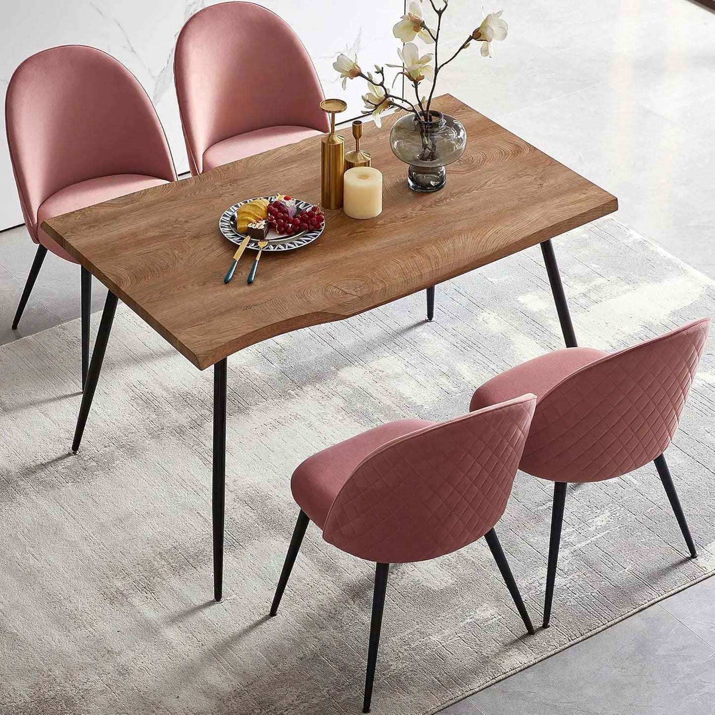 Modern Dining Table Set for 4,Durable Home Table with Chair,Stylish Rectangular Dining Table Upholstered Dining Chair Velvet