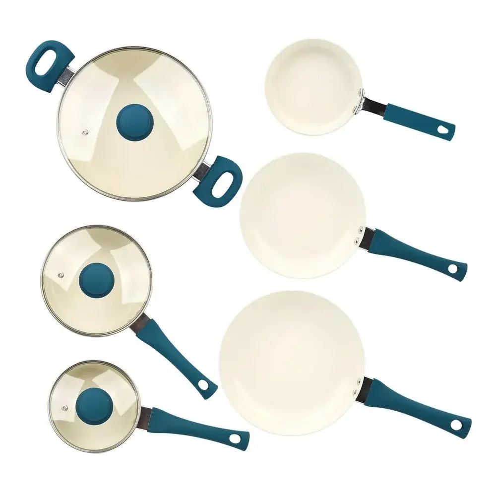 12-Piece Nonstick Ceramic Aluminum Cookware Set Corsair Blue Fast Heating Easy Cleanup Riveted Handles Ideal Everyday Cooking