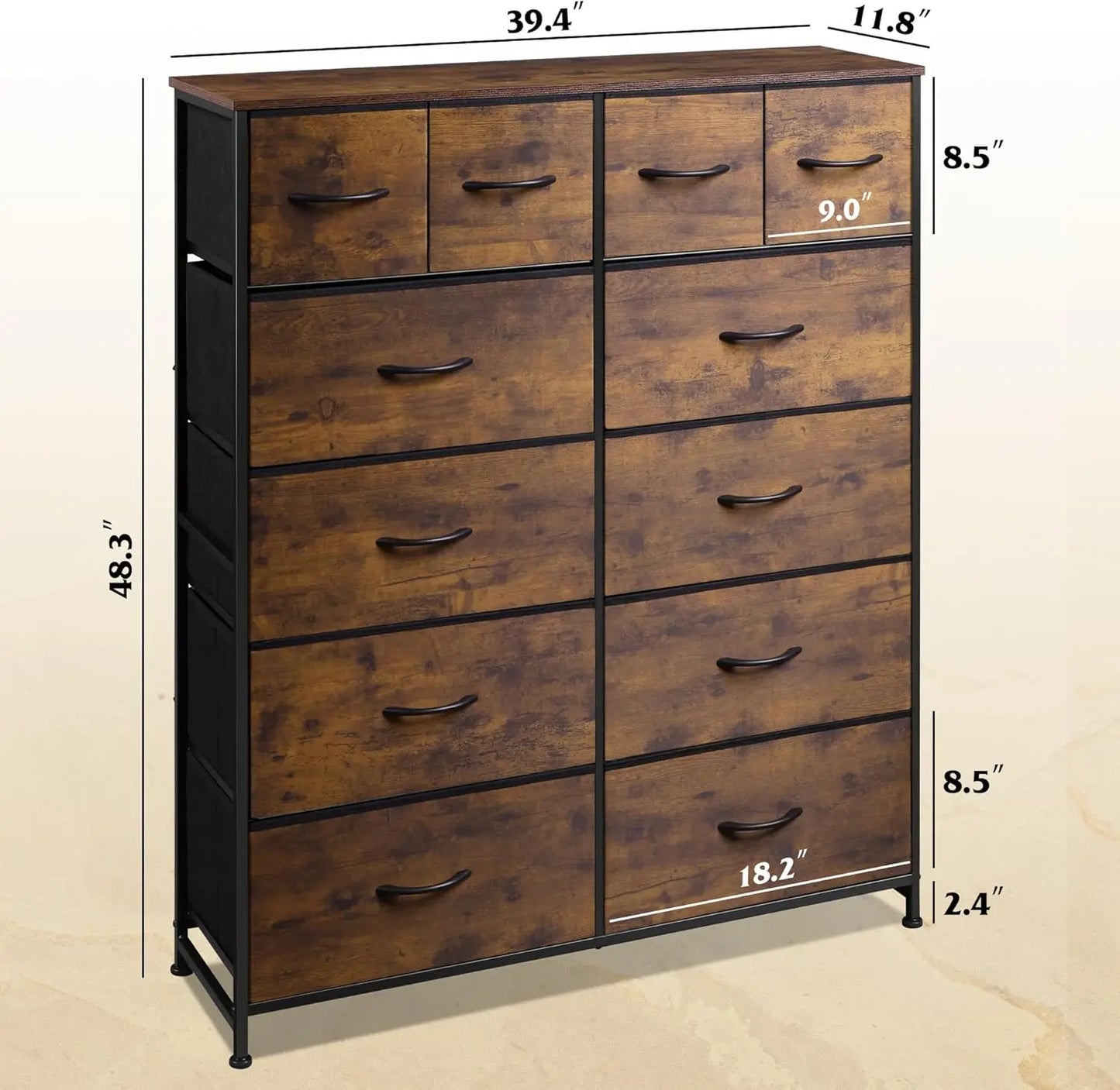 Tall Dresser for Bedroom with 12 Drawers, Fabric Dresser for Bedroom, Closet, Fabric Storage Dressers with Drawers