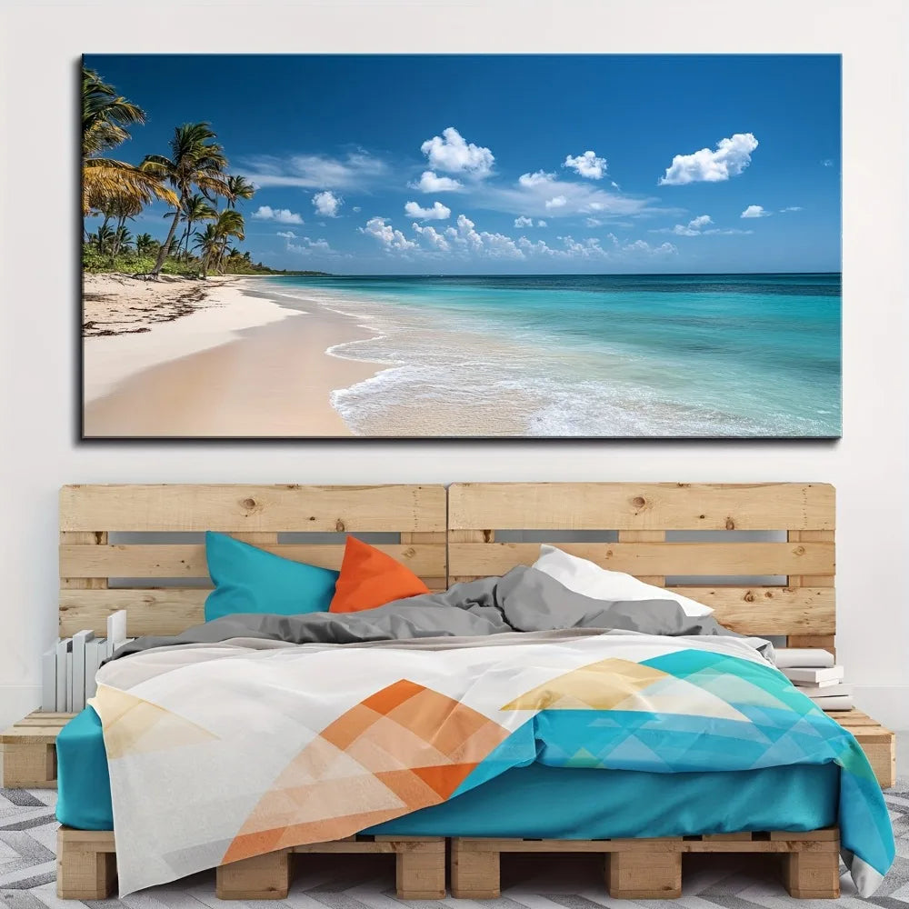 Pine Frame Ocean View Tropical Paradise Canvas Wall Art