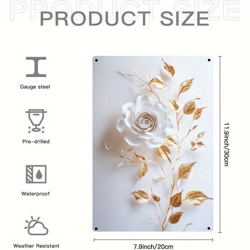 Elegant Golden Leaf Floral Canvas Art Nordic Style 8x12