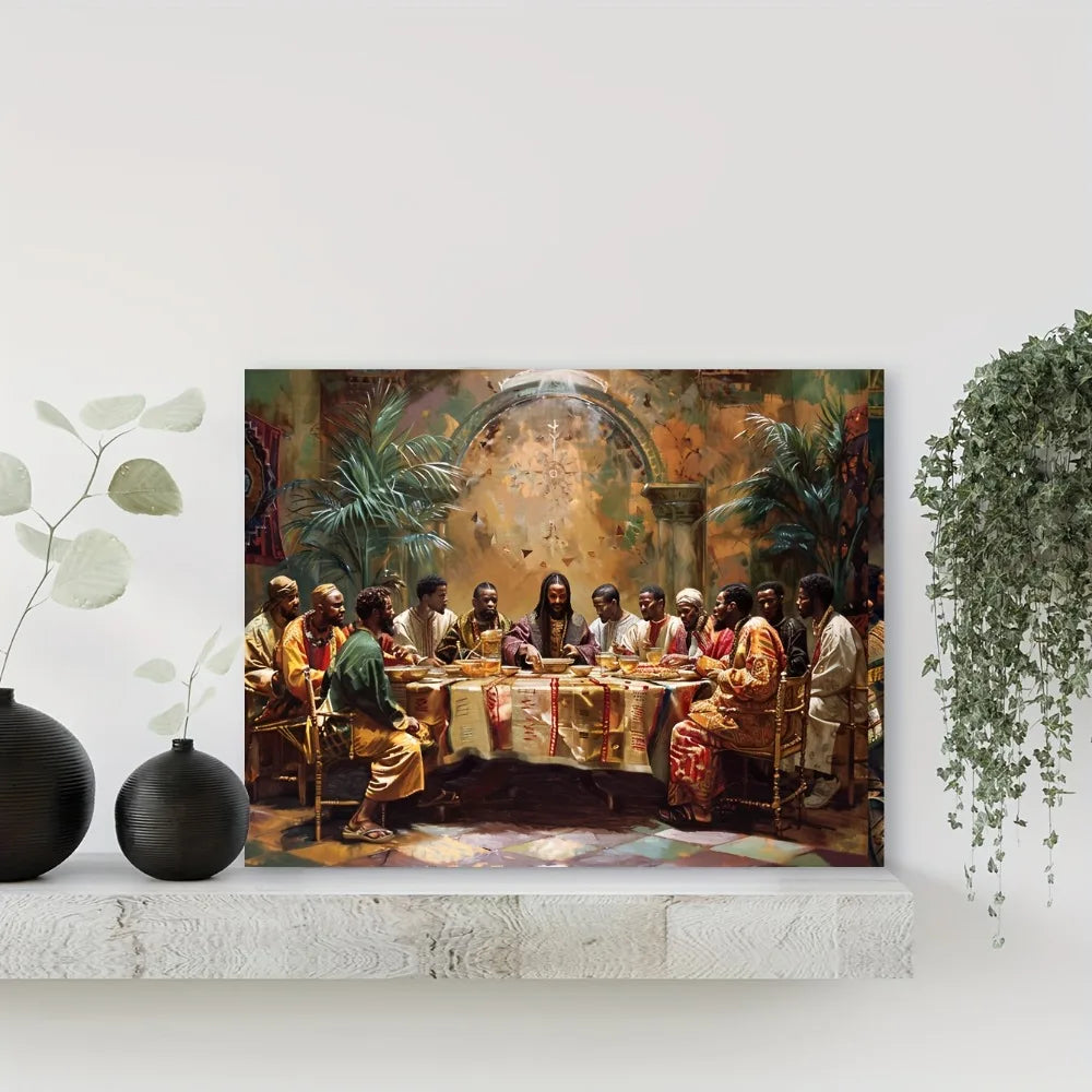 Black Last Supper Canvas Mural In 1.5 Inch Wood Frame