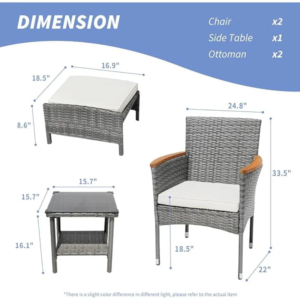 Outdoor Patio Furniture Set with Table & ottoman, 5 Piece Wicker Patio Sets with cushion, Outdoor Furniture Patio Set