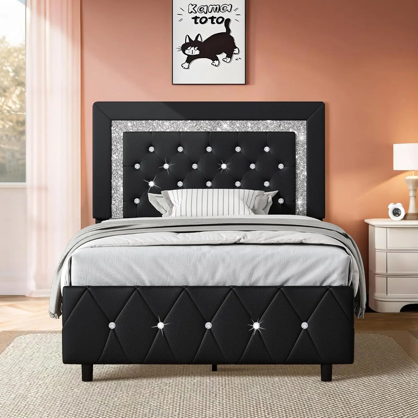 ANGDUOH Platform Bed Frame With Upholstered Headboard
