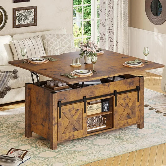 Convertible Lift Top Coffee Table with Storage and Hidden Compartment