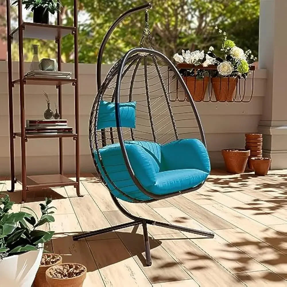 Outdoor Hanging Egg Chair with Stand,Indoor Swinging Chair Patio Wicker Hammock Egg Chair with Thicken Padded Cushions