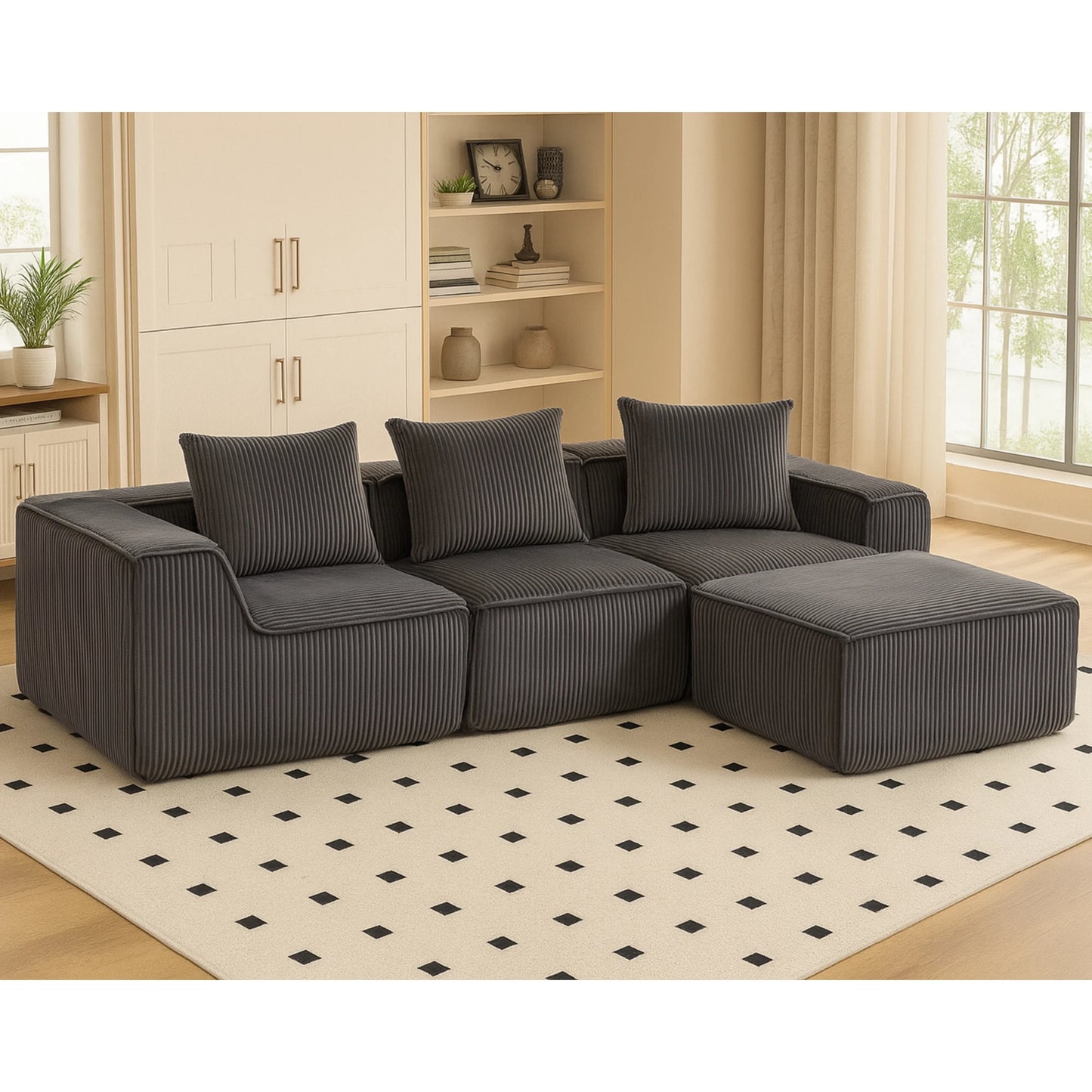 Sectional boneless Couch with L-Shape Chaise,Modern Modular sleeper Sofa with Deep Seat, Upholstered Couches for Room