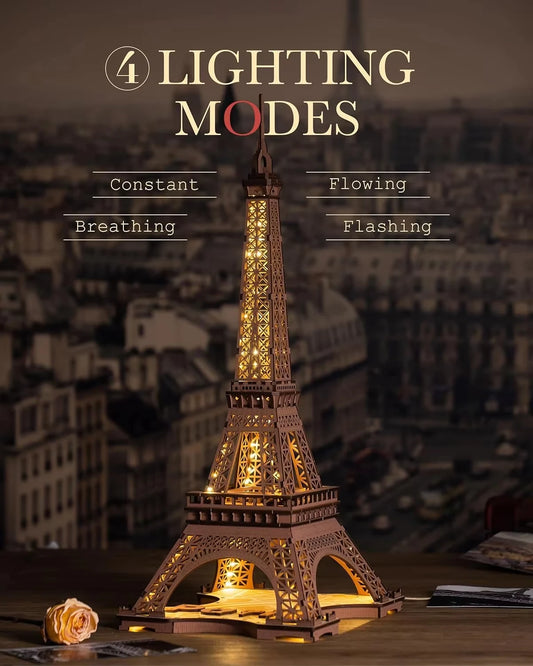 Eiffel Tower 3D Wooden Puzzle Night Light Kit For Kids