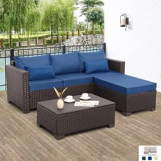 Patio Furniture Set Outdoor Sectional Sofa Set 3 Pieces Wicker Patio Furniture Outdoor Couch Outdoor Ottoman Coffee Table