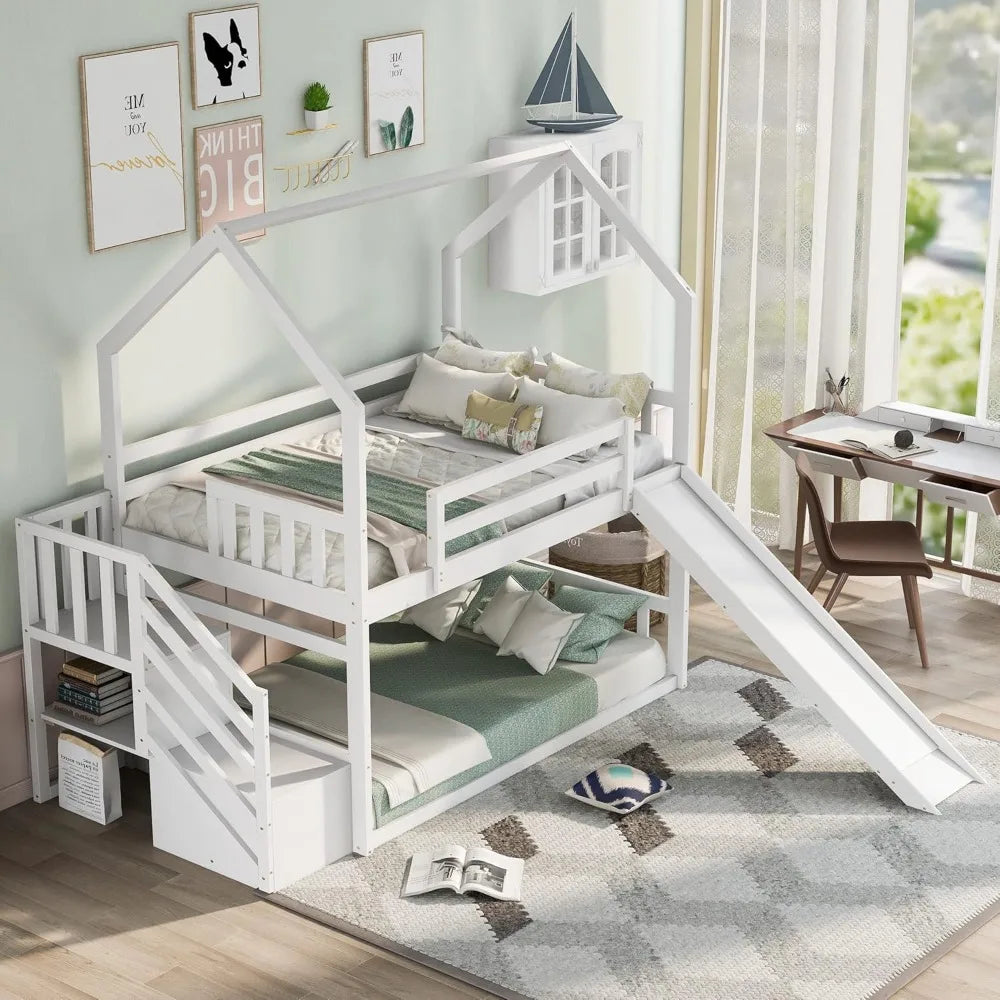 Harper And Bright Designs Twin Over Twin Bunk Bed With Slide