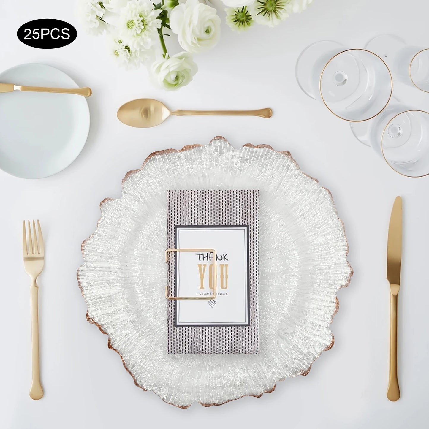 25pcs 32cm Gold/Rose Clear Table Charger Plates Dinner Charger Plates For Banquets, Weddings, Bridal Showers