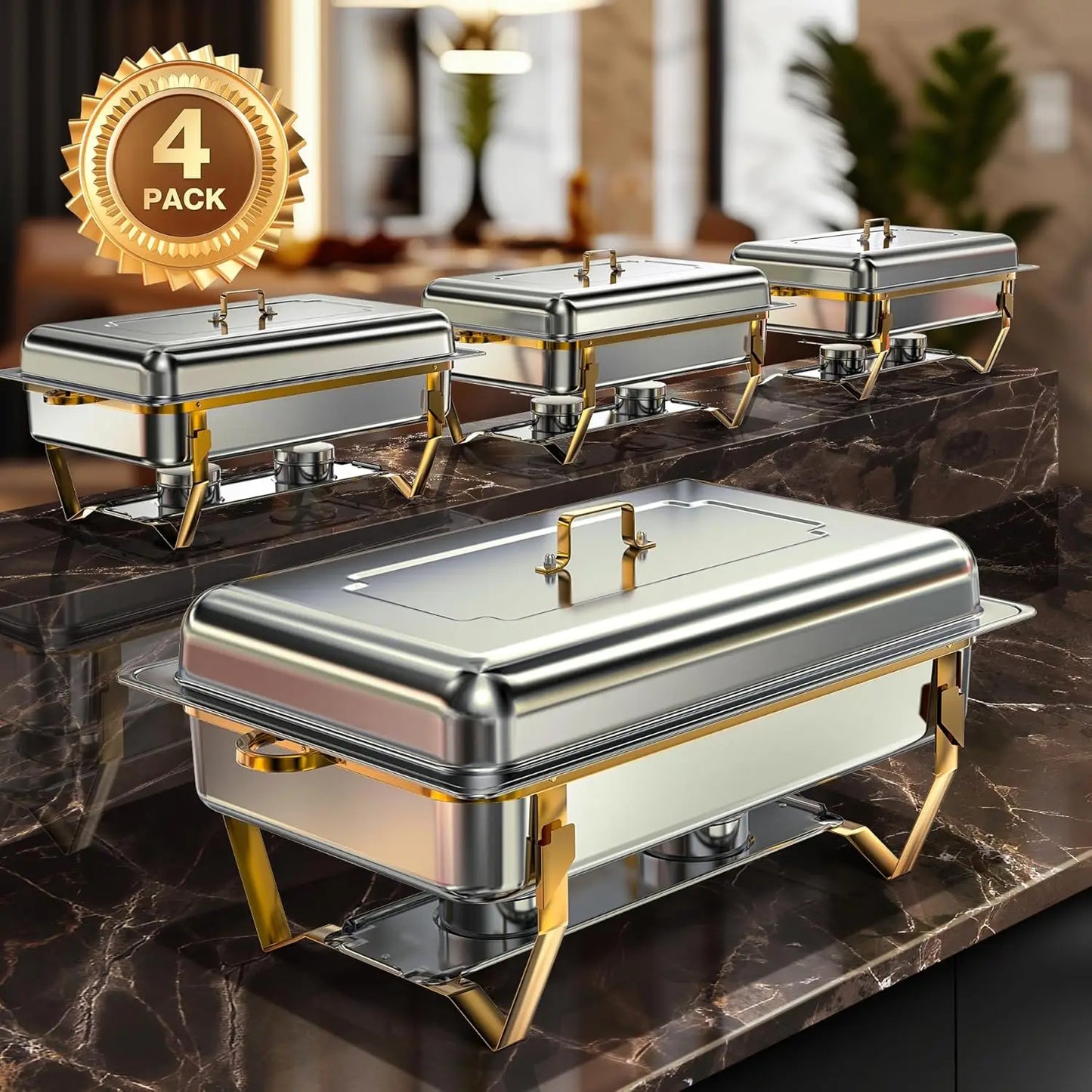 2/4Pack 8QT High Grade Chafing Dishes for Buffet, Chafers and Buffet Warmers Sets for Birthday, Wedding, Rolled-Edge Design