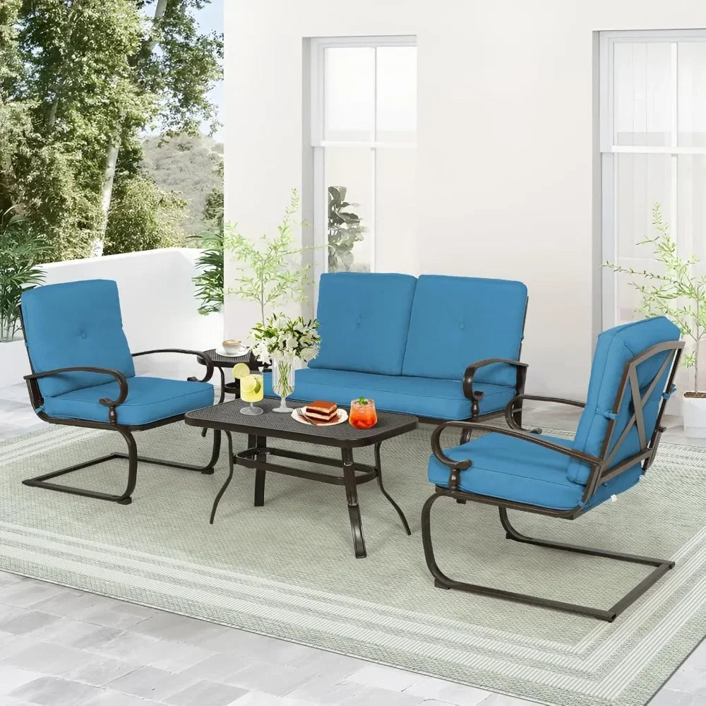 5 Piece Metal Outdoor Furniture Patio Chair Set, Wrought Iron Patio Chair Set with Cushions