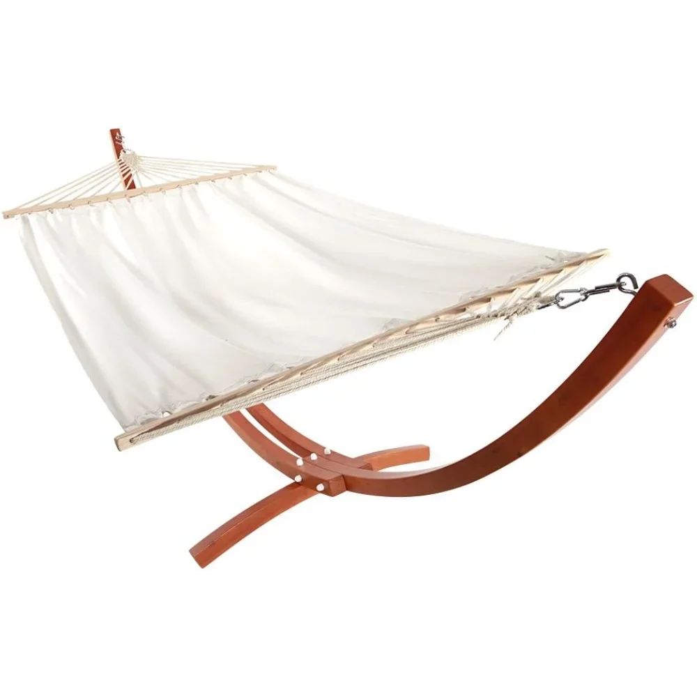 Double Hammock with Wood Arc Stand Outdoor Furniture for Adults and Babies