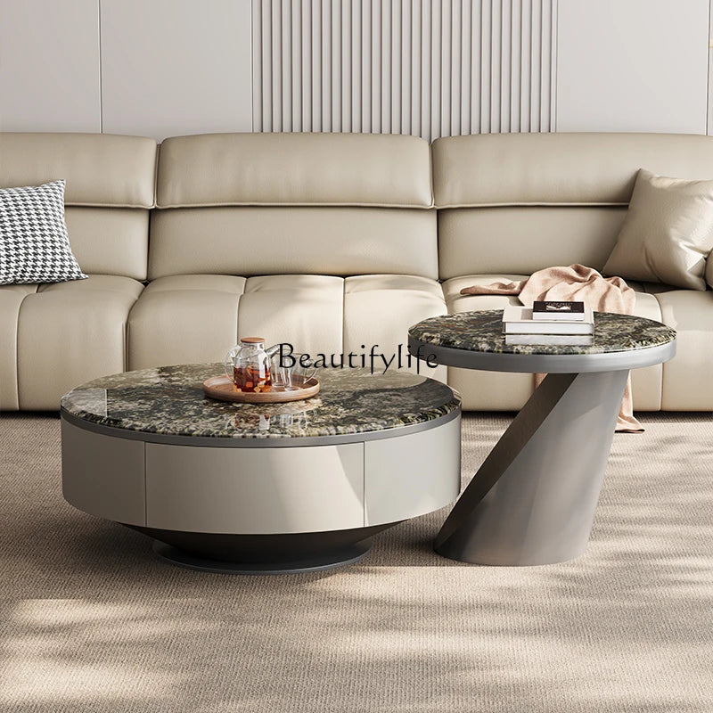 Italian light luxury natural marble platinum diamond coffee table living room size round high-end combination