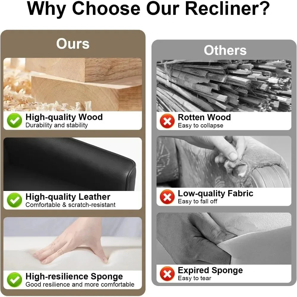 Recliner Chair, 360 Swivel Rocker Chair for Adults, Elegant Rocking Recliner for Small Spaces, Upholstered Leather Glider