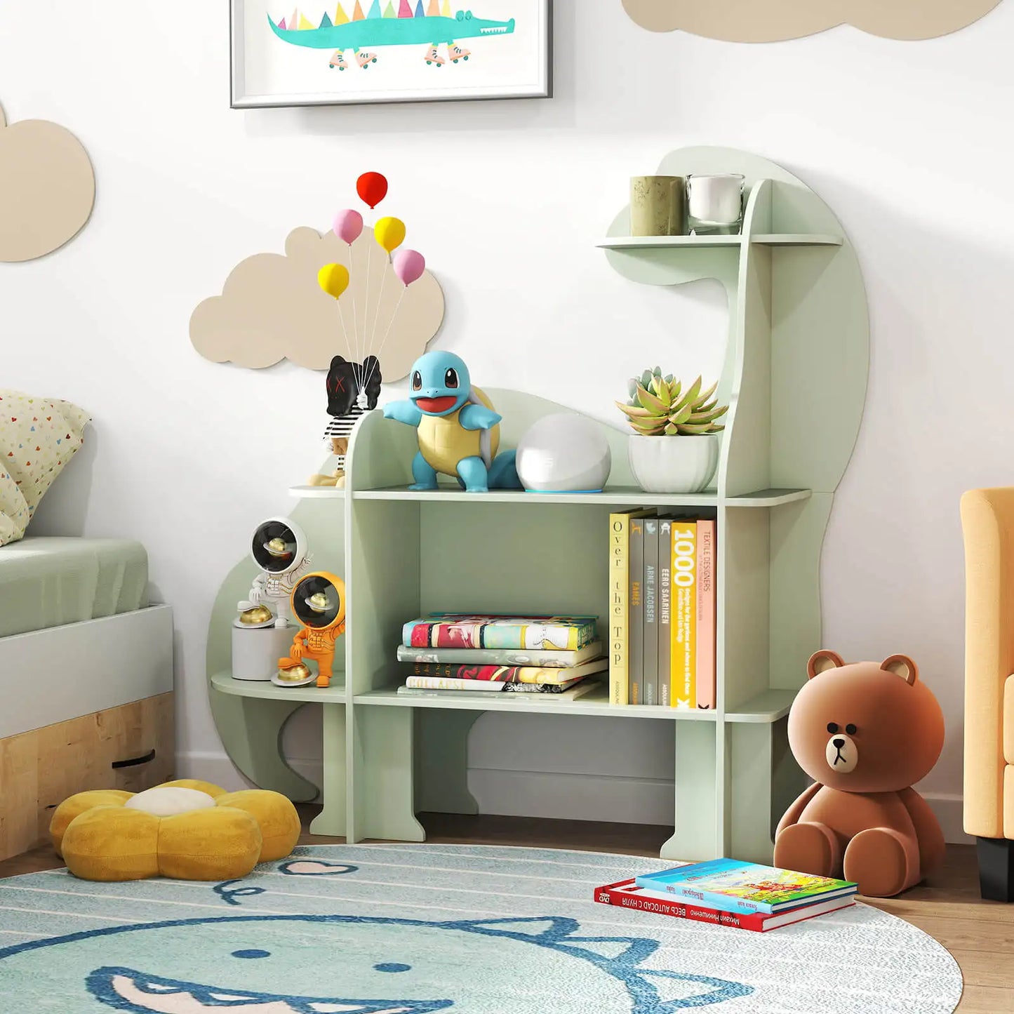 3-Tier Dinosaur Kids Bookshelf Toy Storage Organizer Montessori Book Shelf