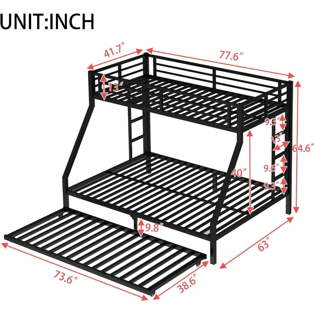 Harper And Bright Metal Bunk Bed With Trundle And Guardrail
