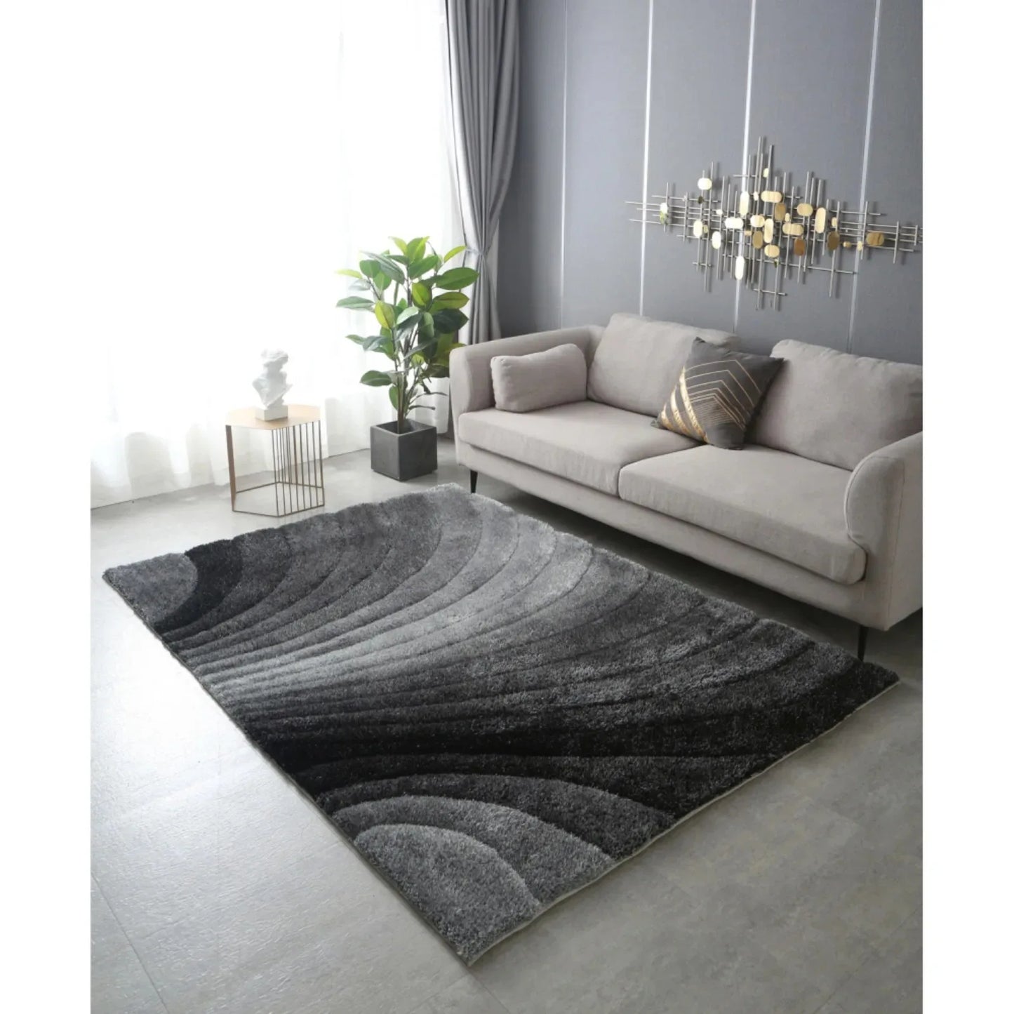 "3D Shaggy" Hand Tufted Area Rug - 2 x 3Ft Rugs for Bedroom, Grey Fluffy Soft Carpet for Living Room & Nursery