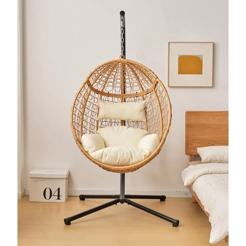 Indoor/Outdoor Hanging Chair/Hammock Chair with Stand, Hanging Swing Egg Chair with Removable & Washable Grey Cushions, Hammocks