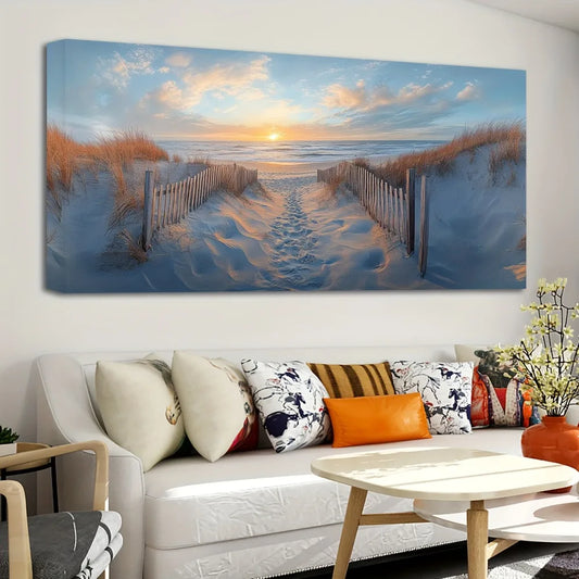 Ocean Landscape Canvas Art With Pine Frame Wall Decor