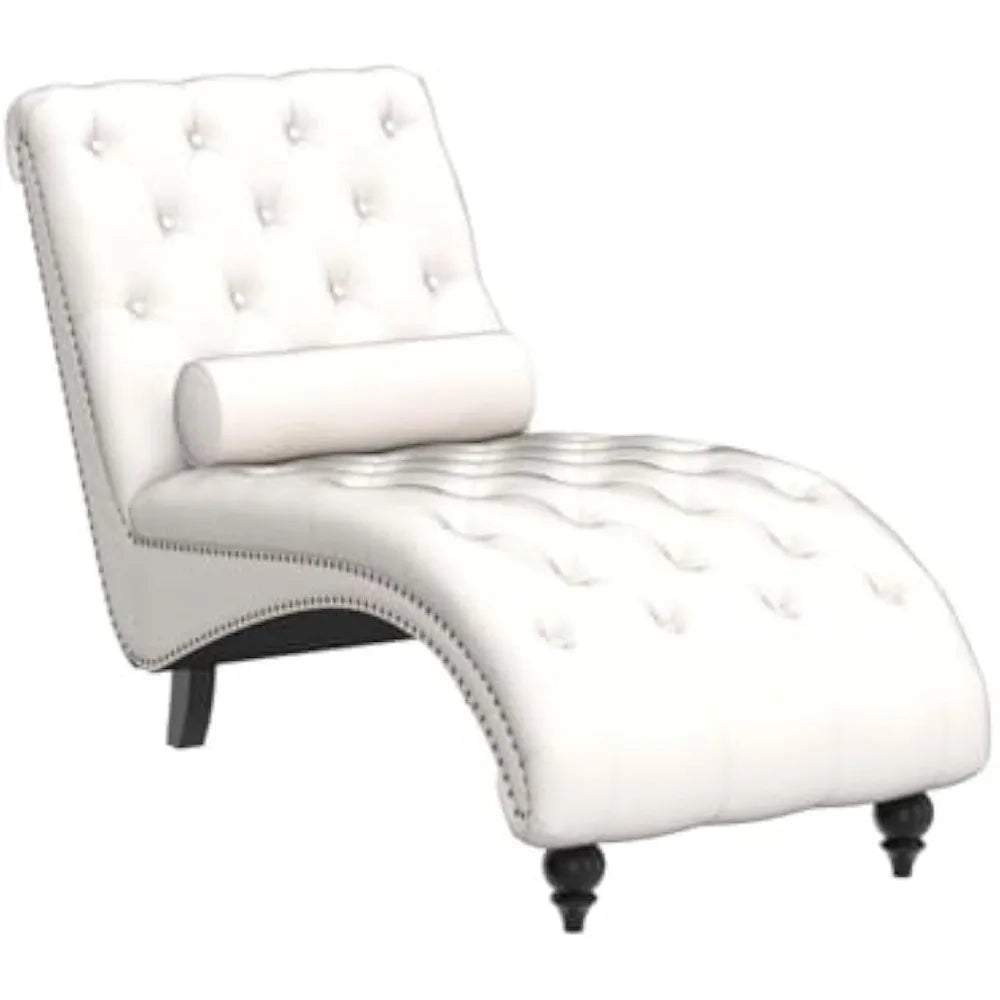 Button-Tufted Chaise Lounge with Support Pillow, Upholstered Chaise Lounge Chair,Armless Rolled Backrest Leisure Sofa Recliner