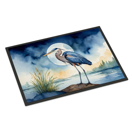 Blue Heron Under the Moonlight Doormat Front Door Mat Indoor Outdoor Rugs for Entryway Non Slip Washable Low Pile 24H X 36W