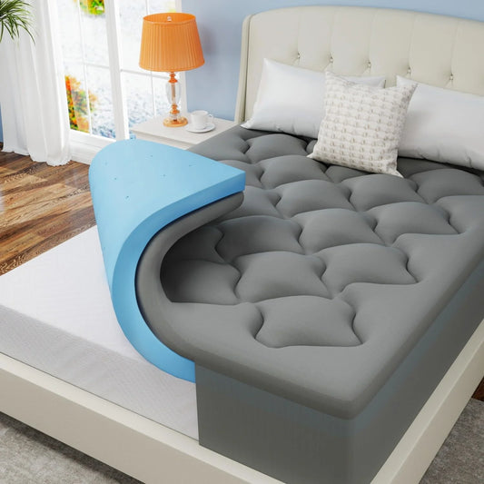 Hcore Dual Layer 4‘ Memory Foam Mattress, 2/3’ Gel Memory Foam plus 2/1’ Cool Pillowcase for Back