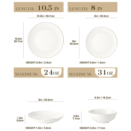 MALACASA 16/32-PIECE Nordic European White Bone China Tableware Set with Bowl,Dinner&Dessert&Soup Plate Set for 4/8 person