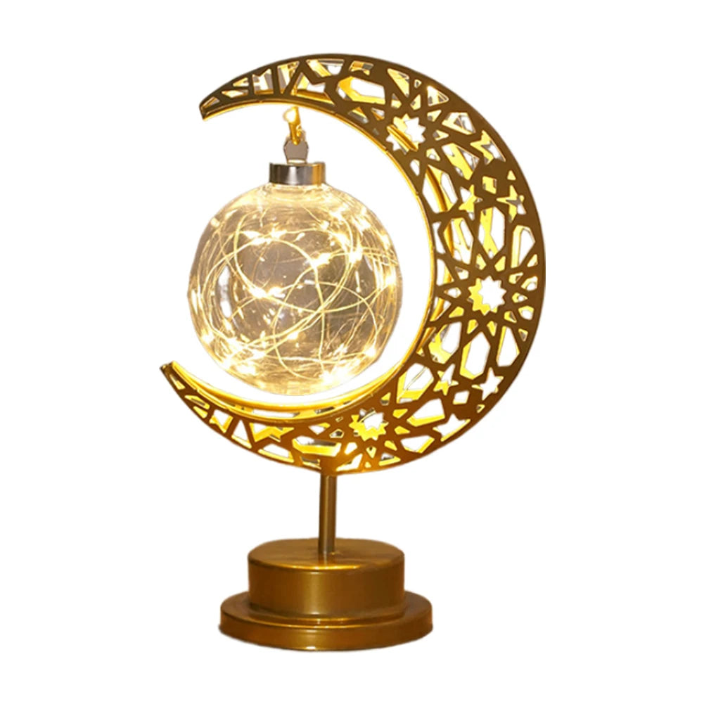 LED Night Light Metal LED Star Moon Light Battery Operated Star Table Lamp Office & Home Decor Eid Mubarak Star Moon Light
