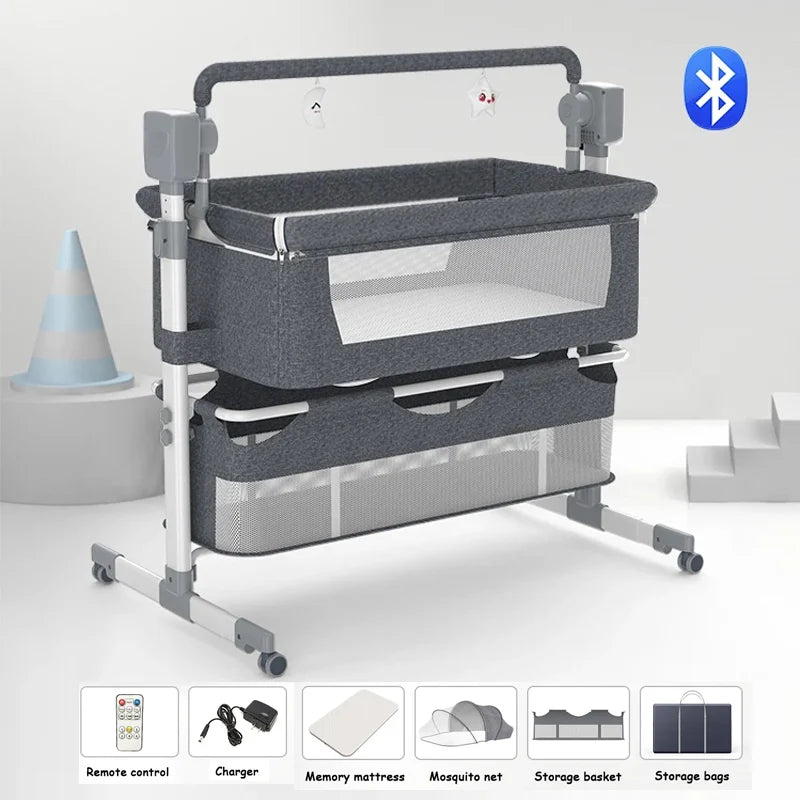 Electric Baby Bed Baby Crib Bluetooth Luxury Portable Baby Easy to Clean Travel Bed with Mattress Cradle for Newborns Infant Cot