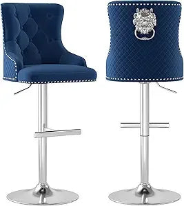 Bar Stools Set of 2, Golden Base Counter Height Stools with Footrest, Velvet Adjustable Swivel Kitchen Island Chair with Uphols