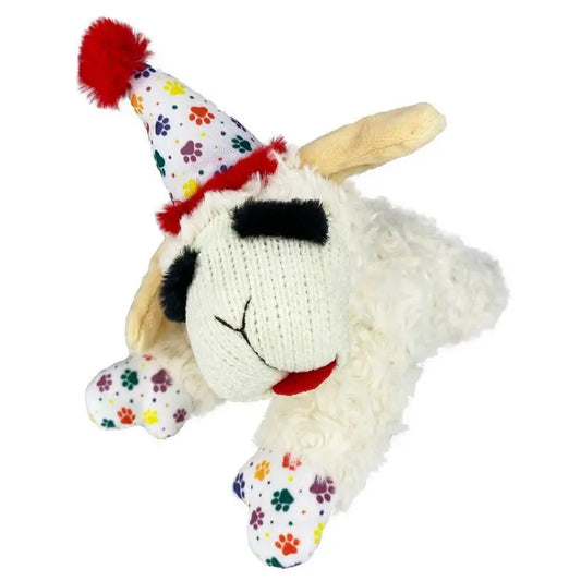 Birthday Lamb Chop Dog Toy Plush Squeaky Puppy Small Medium Size Cuddle Play Party Celebration Fun Soft Pet Chew