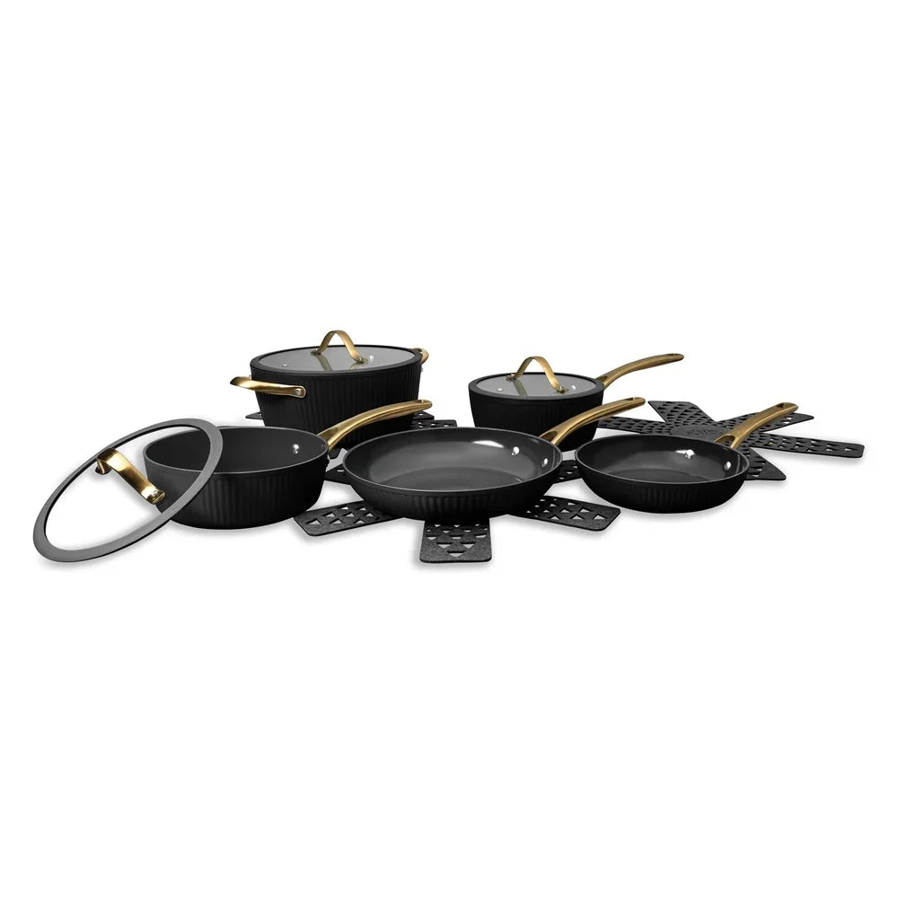 12-Piece Non-Stick Cookware Set Heavy-Gauge Aluminum Induction Base Ceramic Coating Frying Searing Simmering Kitchen Essentials
