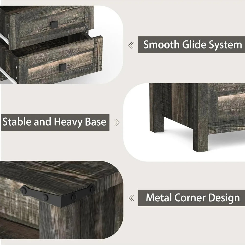 RBXC Farmhouse Bedroom Set 3 Rustic Dresser Nightstands